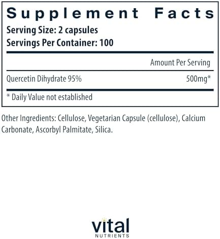 Vital Nutrients Quercetin supplement facts and ingredients label