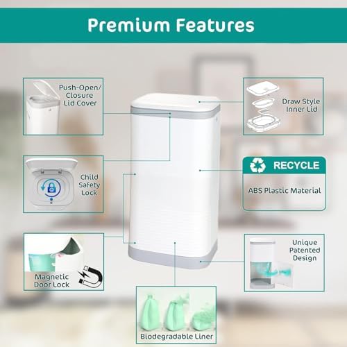 Close up of the child-safe lock feature on the KGAR diaper pail.