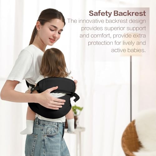 Lightweight travel friendly toddler carrier with backrest side angle view