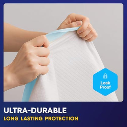 Elderly patient resting comfortably in home care setting with the hypoallergenic disposable chux pad protecting the bedsheets