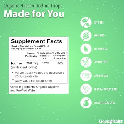 Made in USA nascent iodine liquid for managing iodine deficiency