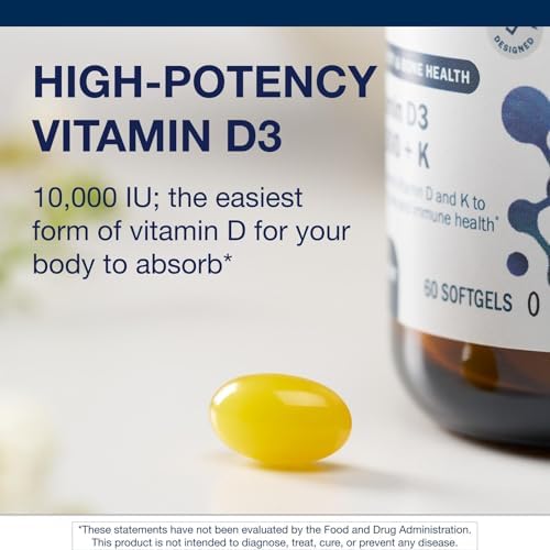 Metagenics vitamin D3 and K2 softgels container angle view
