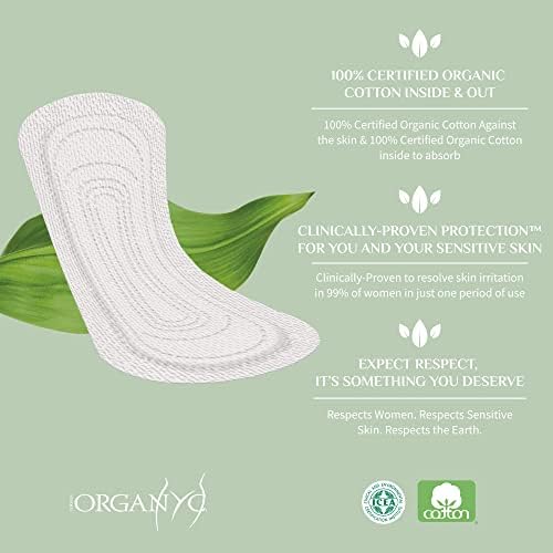 Organyc ultra thin light flow panty liners showing the eco-friendly bio-polymer backsheet.