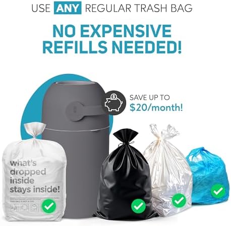 L.A. Baby Magic Diaper Pail interior compartment demonstrating standard trash bag compatibility