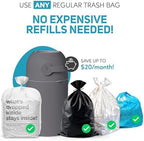 L.A. Baby Magic Diaper Pail interior compartment demonstrating standard trash bag compatibility