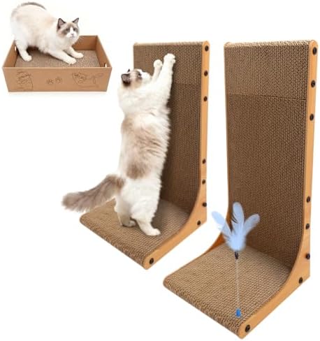 Goosheep L shaped cat furniture protector side view showing thick durable corrugated cardboard texture and solid wooden frame.