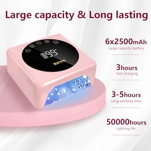 Bete cordless nail lamp being used for a professional manicure