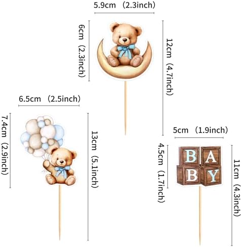 Decorative baby bear cardstock toppers with bamboo sticks
