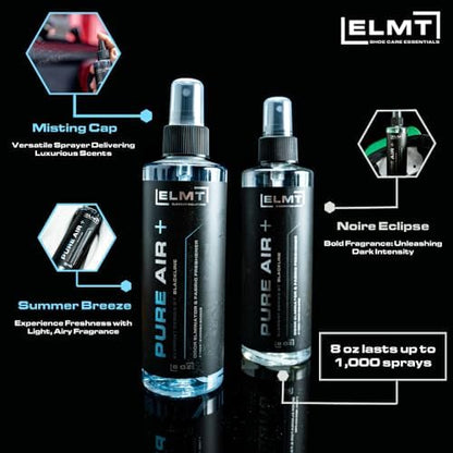 Blackline multipurpose car air freshener and shoe spray bottle detail.