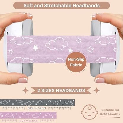 Baby wearing Kiddieware noise reduction headphones for flight travel