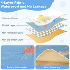 BeBeJoJo blue dinosaur infant feeding mat placed under a modern baby high chair during toddler mealtime