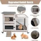 PetsCosset Rabbit Hutch Indoor 40" L Large 2 Story Outdoor Wooden Bunny Hutch with Run, 4 Metal Wheels & 2 Deeper Trays, UV-Proof Panel Rabbit Cage Guinea Pig Pet House for Small-Medium Animals - Image 7