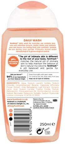 Femfresh intimate skin care daily wash for long lasting freshness.