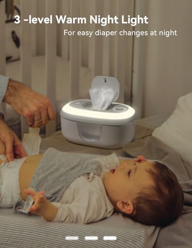 Babelio baby wipe warmer with integrated LED night light on