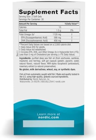 Nordic Naturals Ultimate Omega 2X Mini strawberry flavor fish oil capsules nutritional facts label