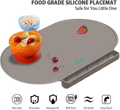 Hey Kids non slip children dining mat showing its raised outer edges designed to prevent soup and liquid spills