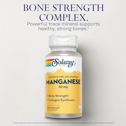 Close up of Solaray Manganese 50mg supplement label details