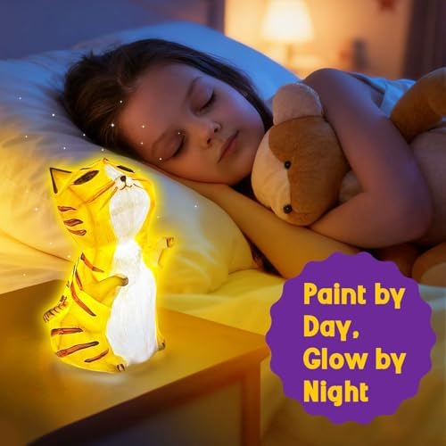 Rechargeable cat lamp glowing in warm white bedtime story mode