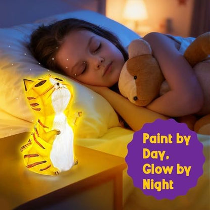 Rechargeable cat lamp glowing in warm white bedtime story mode