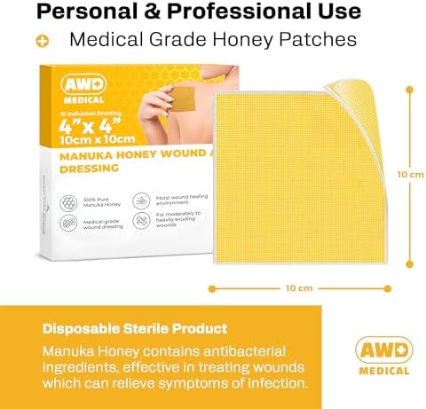 Sterile 100 percent impregnated medical grade honey patches unpacked for advanced wound care demonstration.