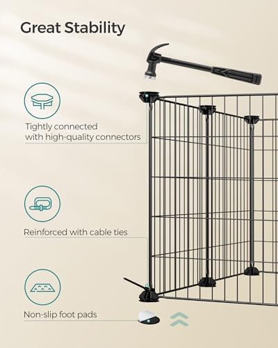 SONGMICS Pet Playpen, Small Animal Cage, Pet Fence with Cable Ties, DIY Metal Enclosure for Guinea Pigs, Hamsters, Rabbits, Hedgehogs, Black ULPI001B01 - Image 7