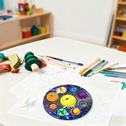 Packaging layout of the QETRABONE eight planets dimple push bubble sensory board for autistic adults and early education