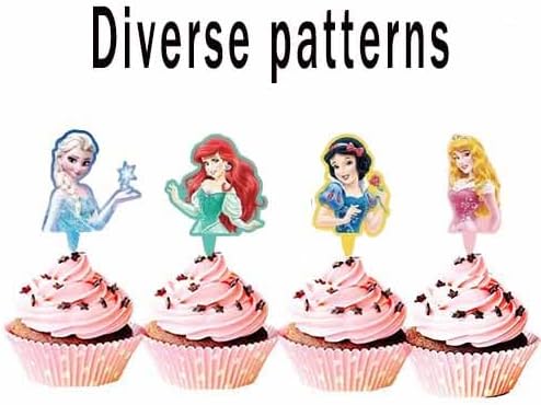 Close up of vibrant princess character paper cake decorations