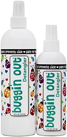 Buggin Out No More Lice spray bottle showing peppermint oil benefits