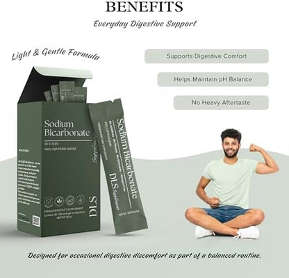 DLS organic alkalinity powder sticks dissolved in a glass of water for acid reflux