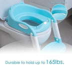 Anti-slip rubber feet mats on the base of a blue and white kids potty ladder