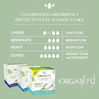 Back of Organyc feminine pads package with ingredient and usage details.