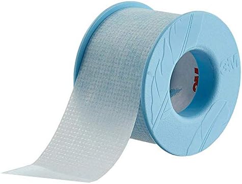 Side angle view of Nexcare hypoallergenic silicone tape rolls highlighting the 1 inch width and premium texture.