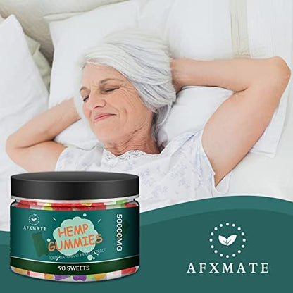 Afxmate 90 count hemp gummies bottle for stress and sleep