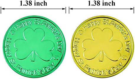 Close-up of Elcoho shamrock coins highlighting the detailed double-sided embossed festive lettering