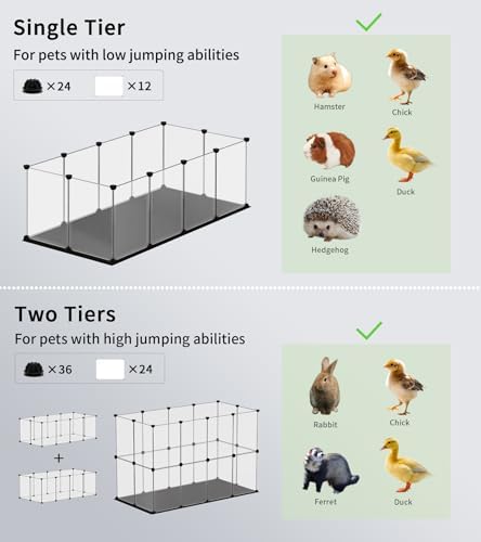 Small Animal Playpen, Guinea Pig Cages with Waterproof Mat, 12 Panels Pet Playpen for Hamsters, Hedgehog, Indoor Outdoor Plastic Fence, 48.5 x 24.8 x 16.1 inches - Image 6