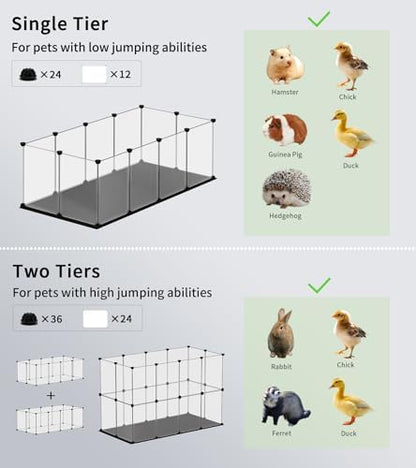 Small Animal Playpen, Guinea Pig Cages with Waterproof Mat, 12 Panels Pet Playpen for Hamsters, Hedgehog, Indoor Outdoor Plastic Fence, 48.5 x 24.8 x 16.1 inches - Image 6