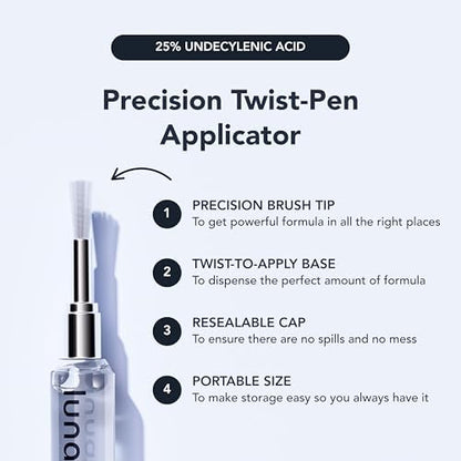 Side profile of three individual Lunavia treatment pens alongside nail files