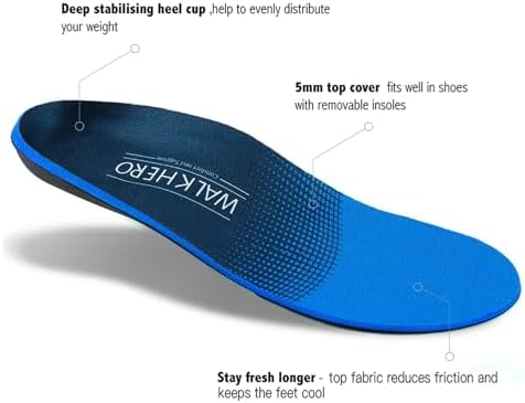 WalkHero full length shoe inserts for flat feet relief and heel stability.