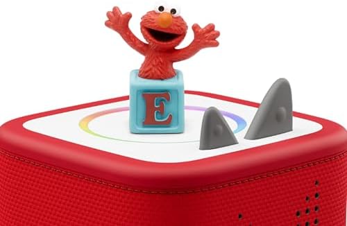 Tonies Elmo screen free character toy placement on top of a Toniebox