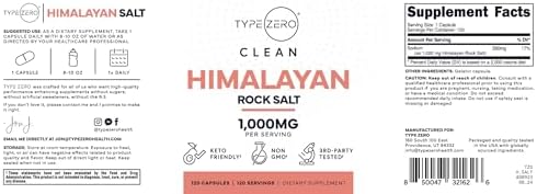 Third party tested Type Zero Himalayan rock salt supplement ingredient panel facts.