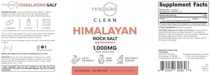 Third party tested Type Zero Himalayan rock salt supplement ingredient panel facts.