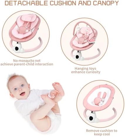 Uuoeebb electric baby rocker showing removable hanging rabbit plush toys