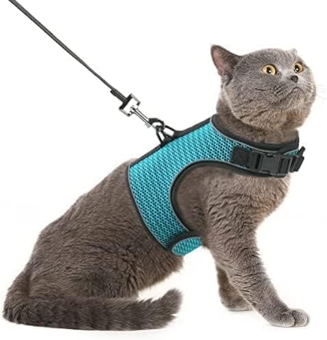 Pupteck soft mesh cat vest harness front view lake blue escape proof pet vest