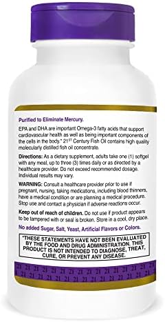 Lifestyle arrangement of 21st Century fish oil dietary supplement bottle