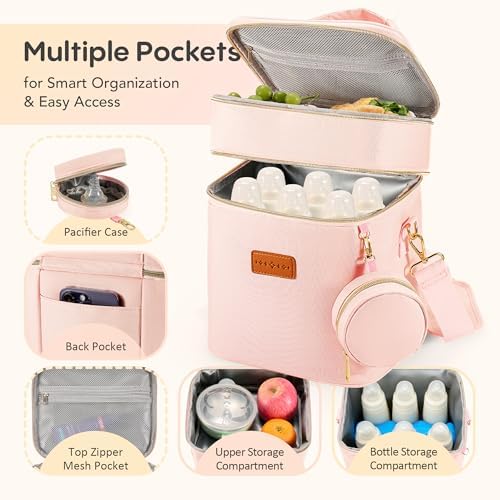 Side view of nursing mom cooler bag with attached pacifier case