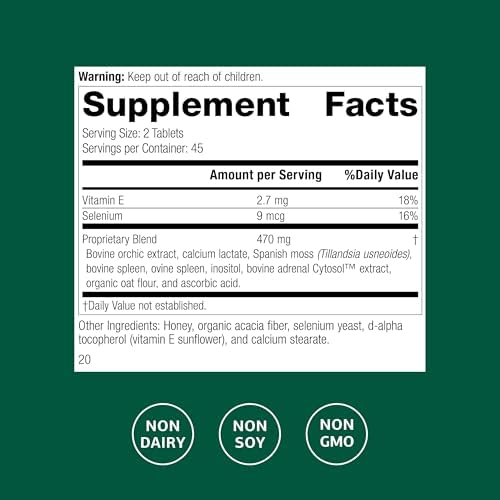 Standard Process Cataplex E2 supplement nutritional facts and ingredients label