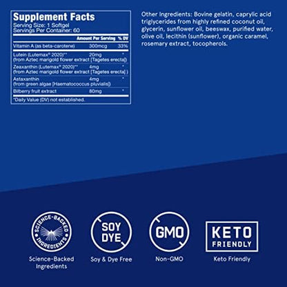 Close up of Bulletproof Eye Armor softgels supplement label