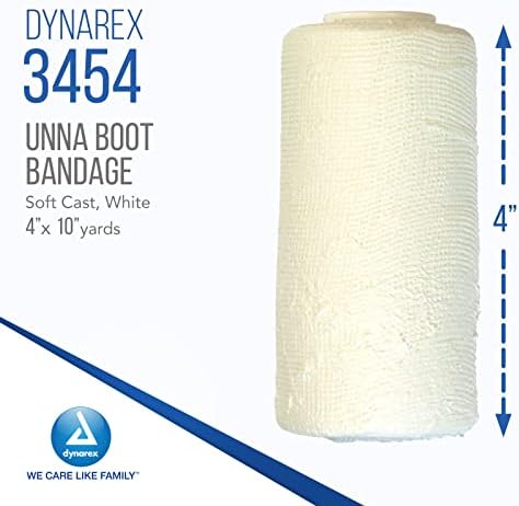 Dynarex DÃ¼rma+ Unna Boot gauze roll showing the soft cast zinc oxide paste infusion.