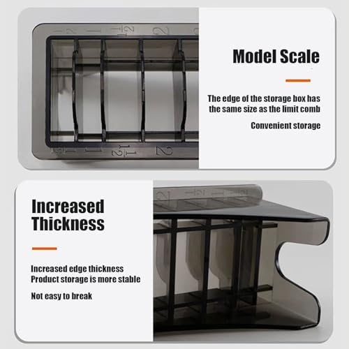 Luxylei hair trimmer guide comb organizer tray side view highlighting rectangular division base layout