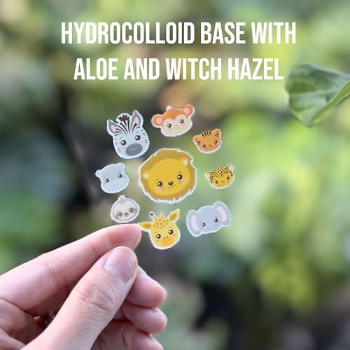 Quitch hydrocolloid bug bite stickers featuring colorful zebra lion and monkey safari prints.